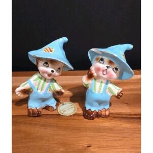 Antq 1970s Hillbilly Bear Ceramic Salt and Pepper Shakers Set Anthropomorphic